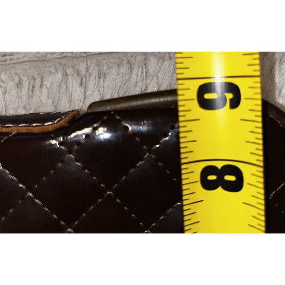 Consuela Quilted Brown Patent w Leather Trim Embroidered Clutch Wristlet NEW - Picture 12 of 14